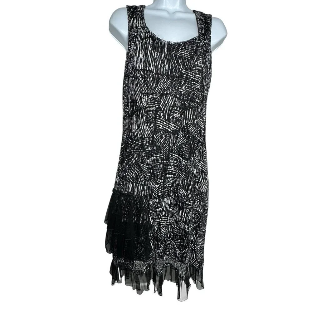 Tango Mango womens size Medium Black & White sleeveless Dress Artsy nylon mesh - Picture 2 of 8